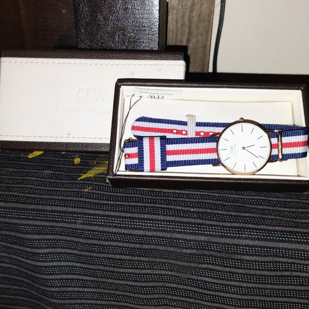 Daniel Wellington Men's Classic Rose Gold-Tone Watch with Striped Band 0101DW